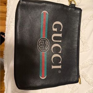 Gucci Black Belt Bag with Green and Red Stripe